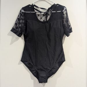One piece bathing suit, XL, mesh top black (B)